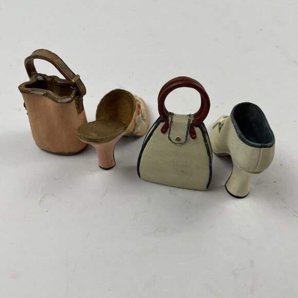 Vintage Miniature Ceramic 3” Shoe And Purse High Heels Floral Lot Of 2 - Picture 4 of 10
